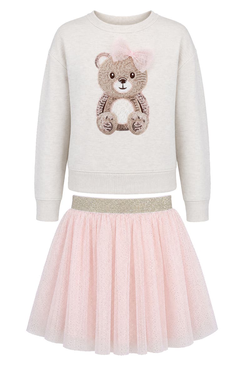 Kids' 2-Piece Bear Sweatshirt and Skirt Set, Main, color, OATMEAL/ BLUSH