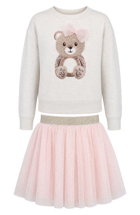 Kids' 2-Piece Bear Sweatshirt and Skirt Set