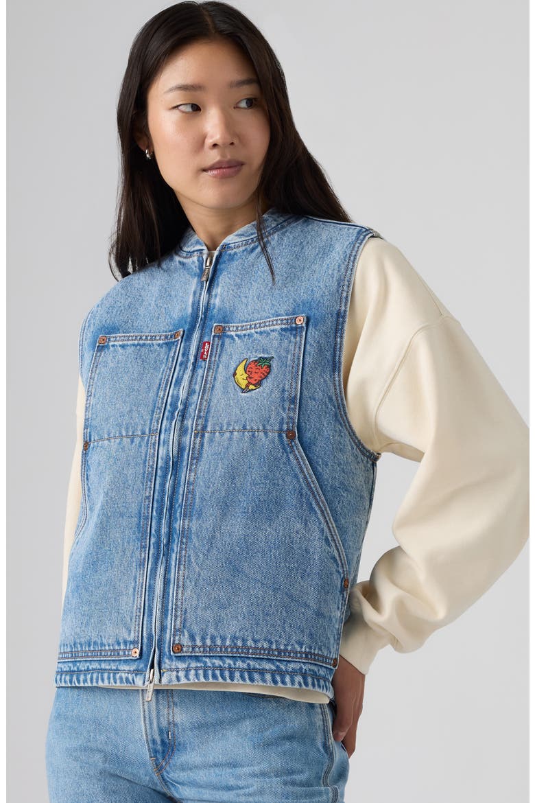 x Sky High Farm Goods Embroidered Denim Vest, Alternate, color, X SHFU LIGHT STONE