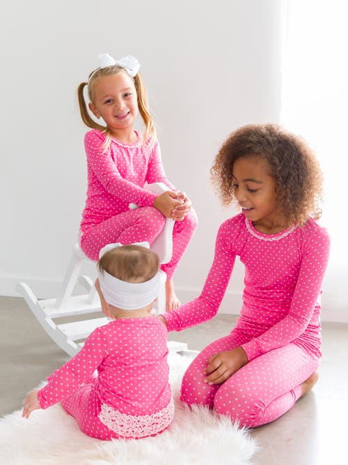 Rufflebutts Softsnooze Girls Ruffle Long Sleeve Pajama Set In Hot Pink Heart