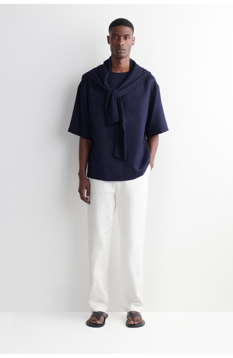 COS Boat-neck Linen T-shirt, Alternate, color, Navy