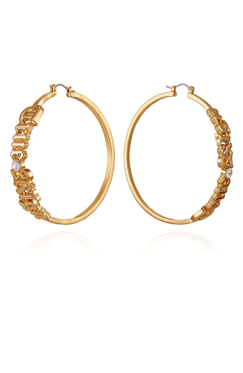 True Religion Gothic Logo hoop earring, Alternate, color,