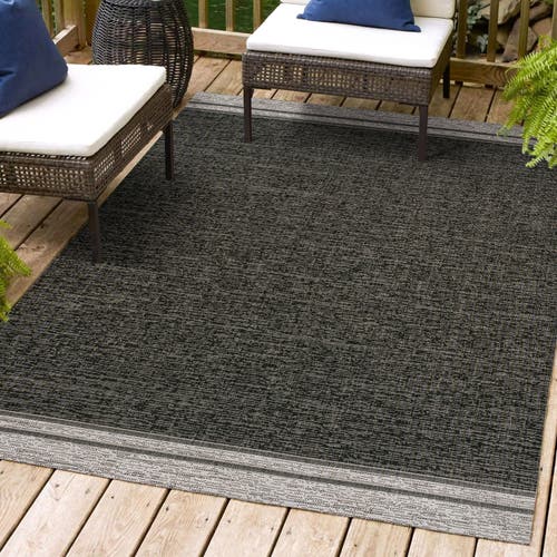 Jonathan Y Alda Modern Minimalist Mingled Solid Indoor/outdoor Area Rug In Black/cream