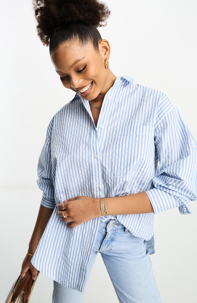 ASOS DESIGN Oversize Stripe Cotton Button-Up Shirt, Main, color, 