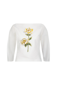 Lela Rose 3D Peony Embroidered Cotton Poplin Top