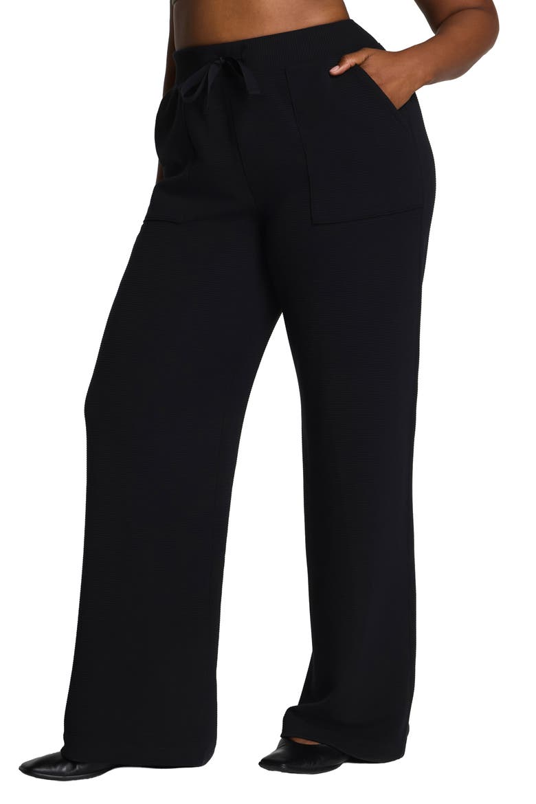 AirEssentials Wide Leg French Terry Rib Pants, Main, color, VERY BLACK