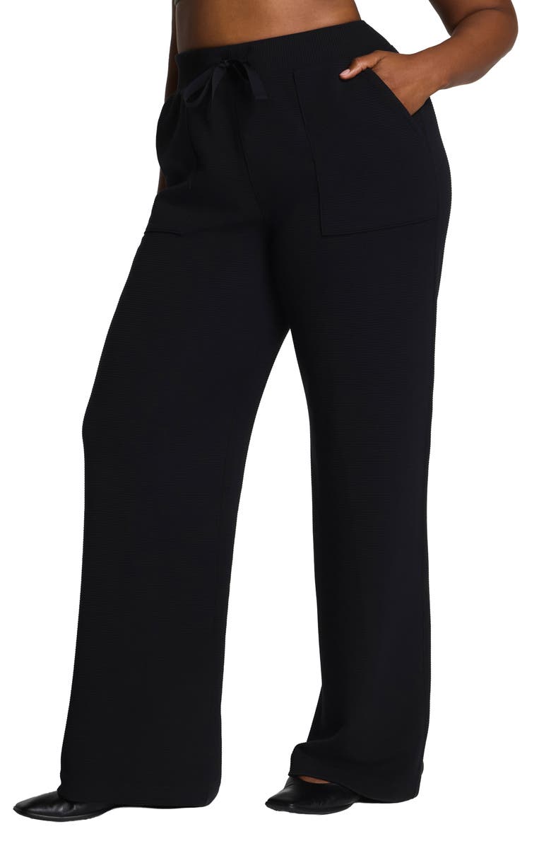SPANX<sup>®</sup> AirEssentials Wide Leg French Terry Rib Pants, Main, color, Very Black