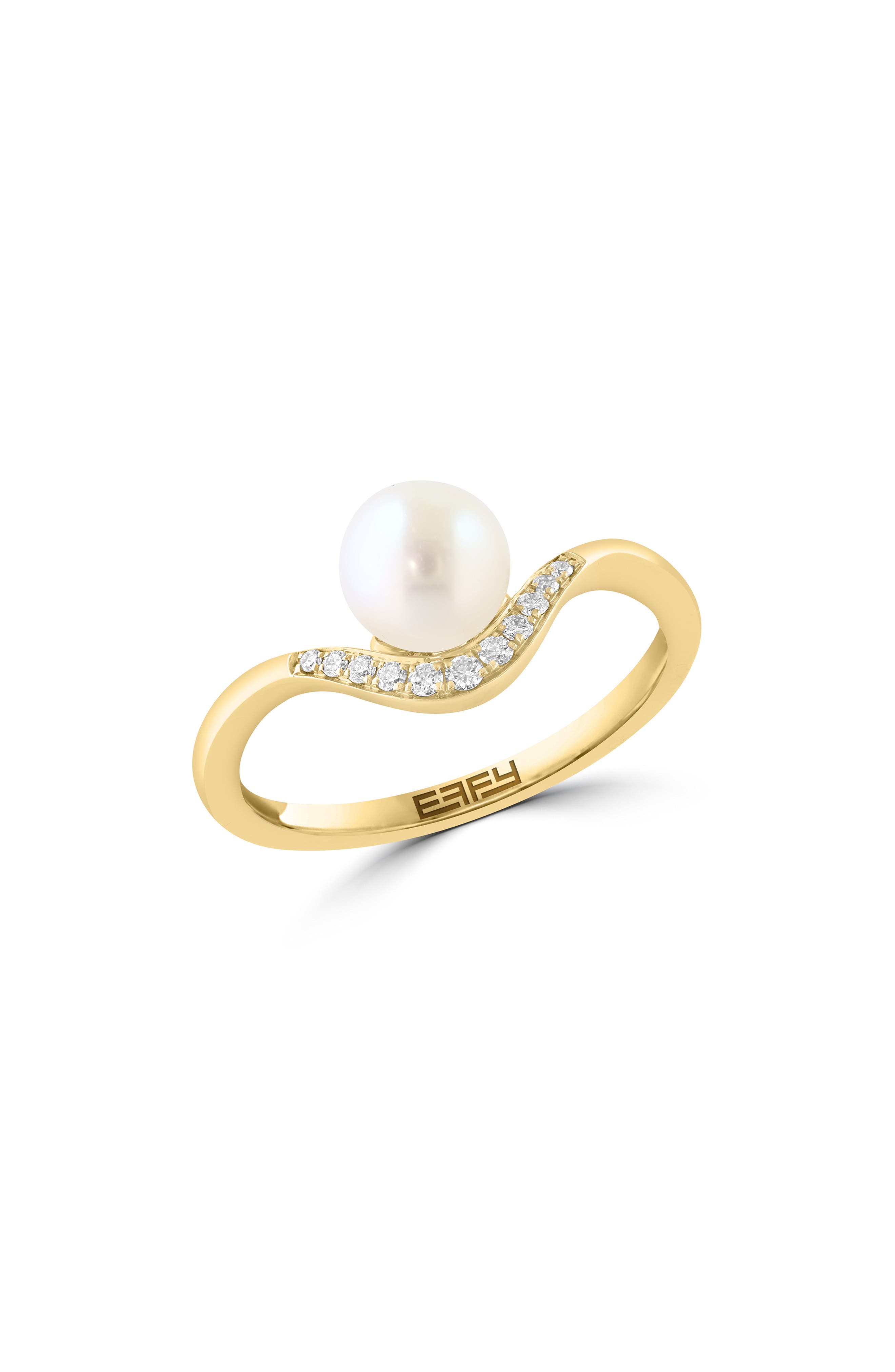 Gold Plated Diamond & Freshwater Pearl Band Ring