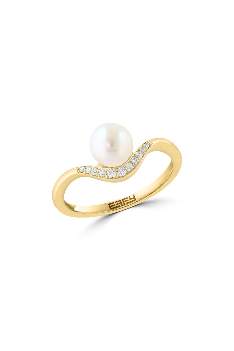 Gold Plated Diamond & Freshwater Pearl Band Ring, Main, color, WHITE