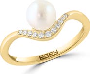 EFFY Gold Plated Diamond & Freshwater Pearl Band Ring
