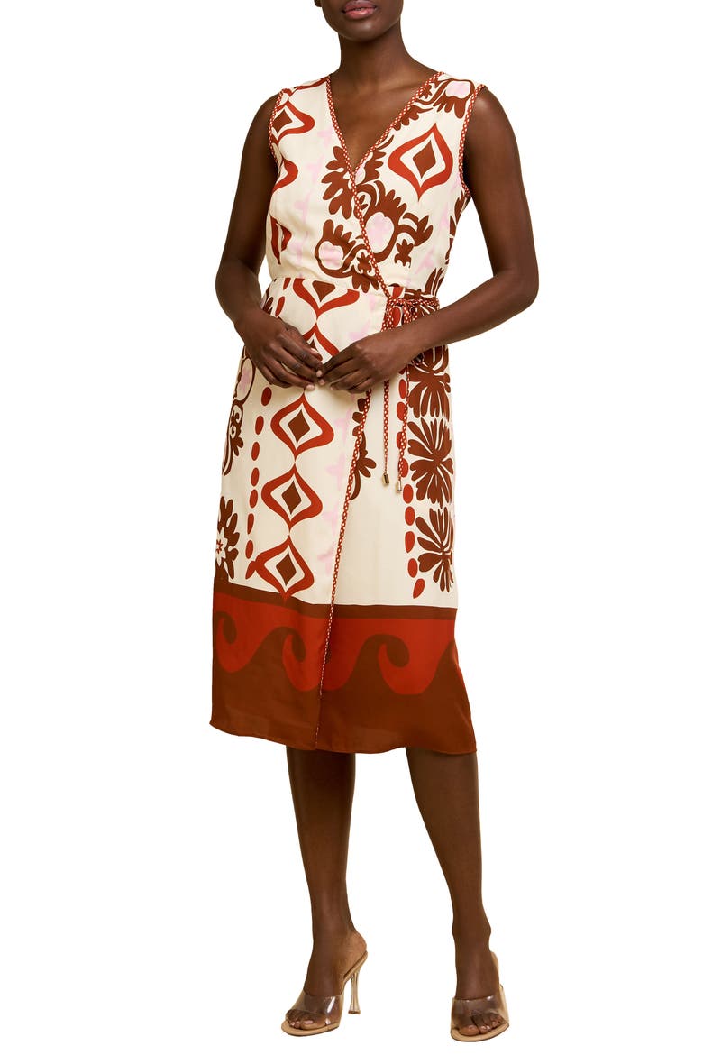 Cherette Wrap Midi Dress, Main, color, CREAM MULTI