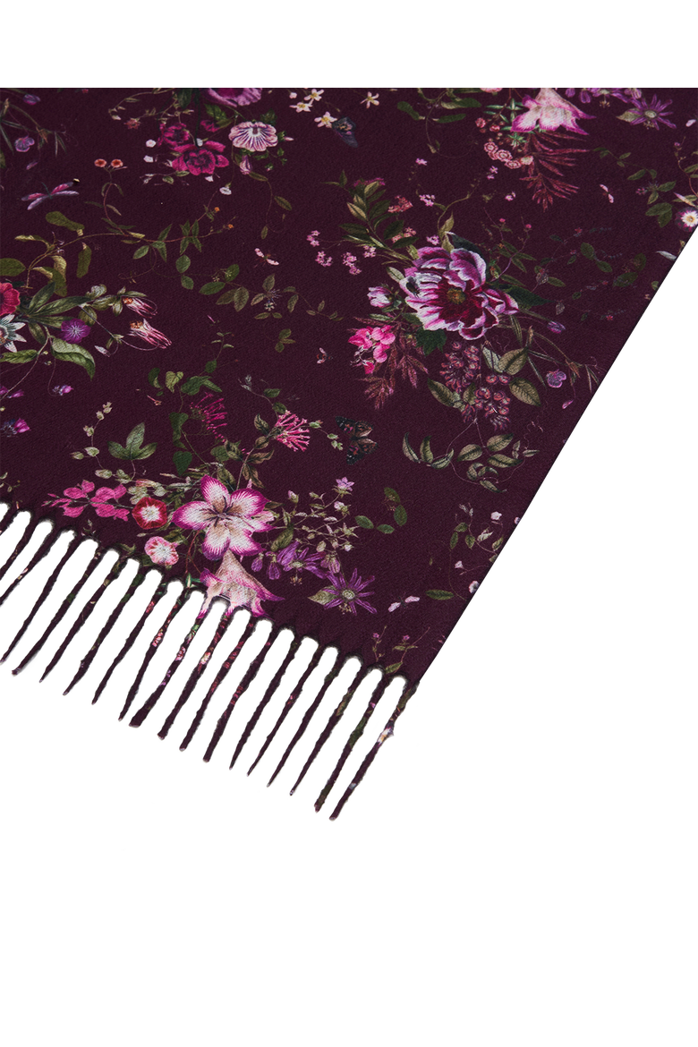 Eve Floral Long Fringed Scarf, Alternate, color, Burgundy