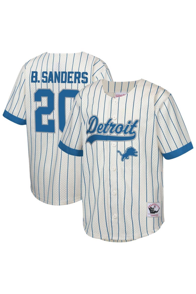Youth Mitchell & Ness Barry Sanders Cream Detroit Lions Retired Player Name & Number Baseball Jersey, Main, color, Cream