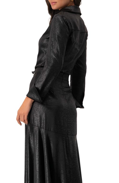 Ivonne Long Sleeve Faux Leather Shirt In Black