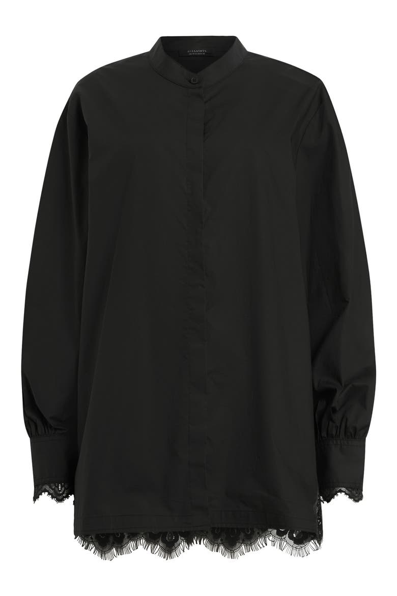 Ethel Lace Trim Long Sleeve Woven Shirt, Alternate, color, BLACK
