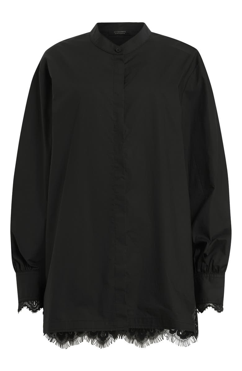 AllSaints Ethel Lace Trim Long Sleeve Woven Shirt, Alternate, color, Black