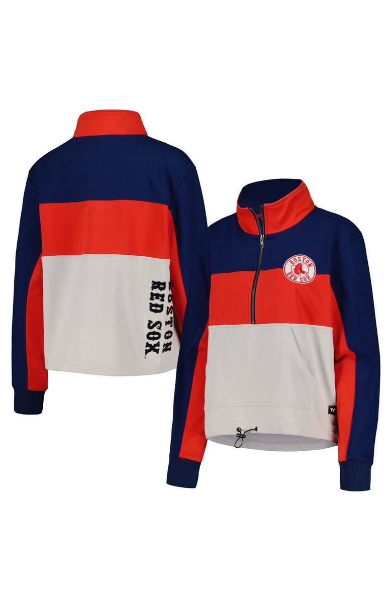 THE WILD COLLECTIVE Women's The Wild Collective Navy/Red Boston Red Sox Women's Colorblock 1/4 Zip Jacket, Main, color, Navy
