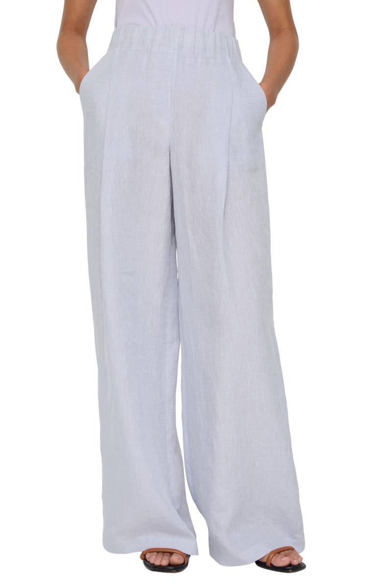 Lafayette 148 New York Astor Pleated Organic Linen Wide Leg Pants, Main, color, Arctic Amethyst
