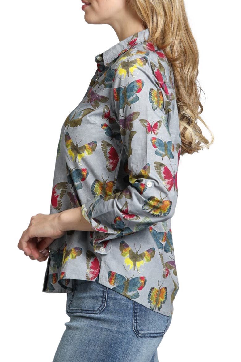 Print Poplin Button-Up Shirt, Alternate, color, GREY MULTI