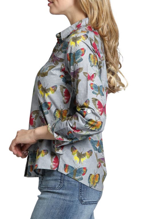 Apny Print Poplin Button-up Shirt In Grey Multi