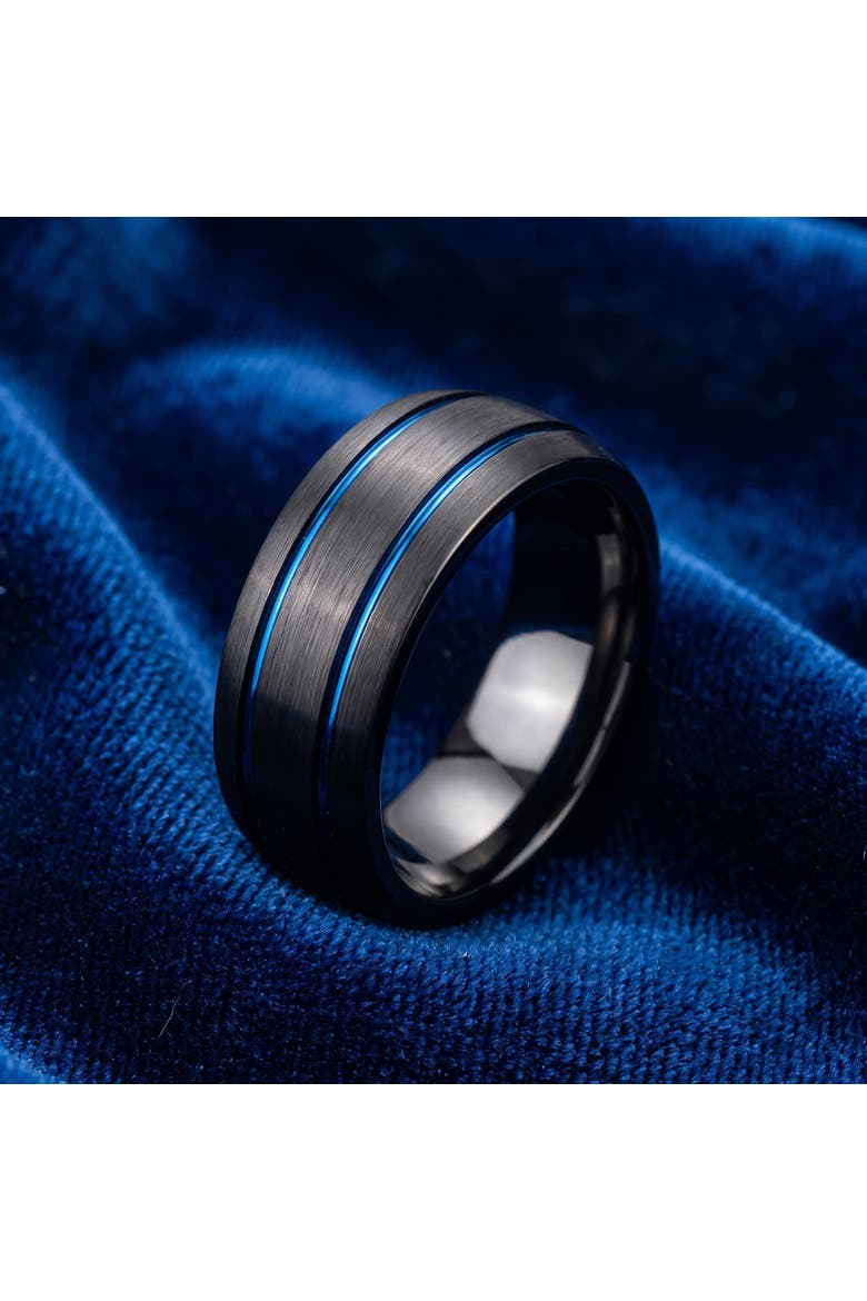 Men's Black & Blue Two Line Tungsten Ring Brushed Ring 8mm Wedding Band, Alternate, color, Tungsten