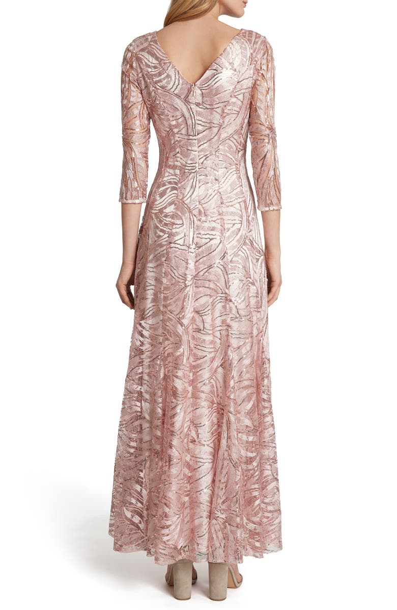 Tahari Embroidered Sequin A-Line Gown, Alternate, color, Petal Pink