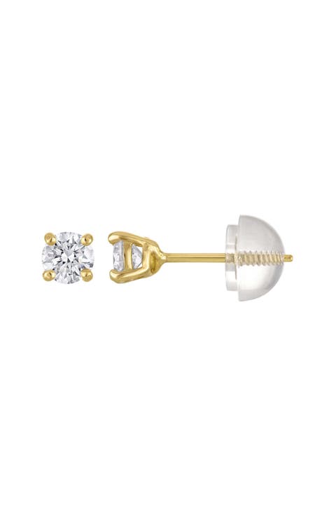 Kids' 14K Gold Lab Grown Diamond Solitaire Stud Earrings
