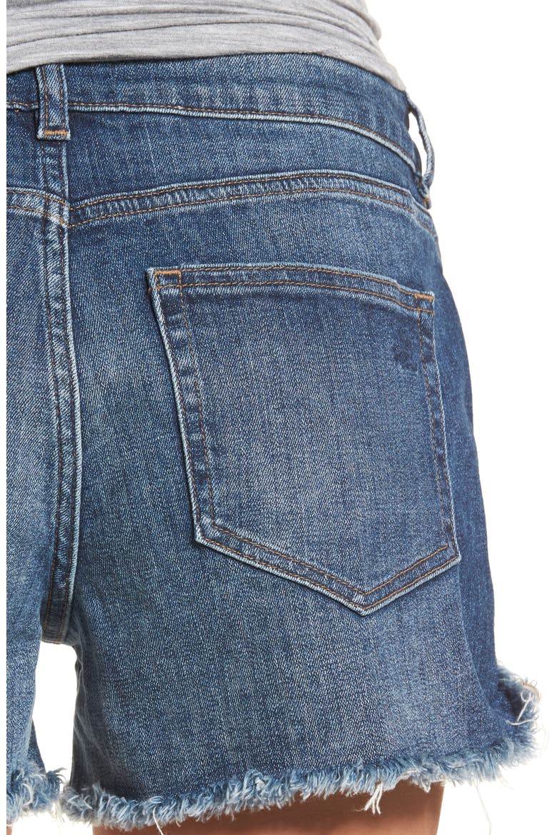 Karlie Cutoff Denim Boyfriend Shorts, Alternate, color, DARK BLUE