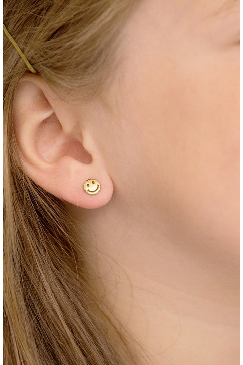 Smiling Face Plated Earrings, Alternate, color, Silver