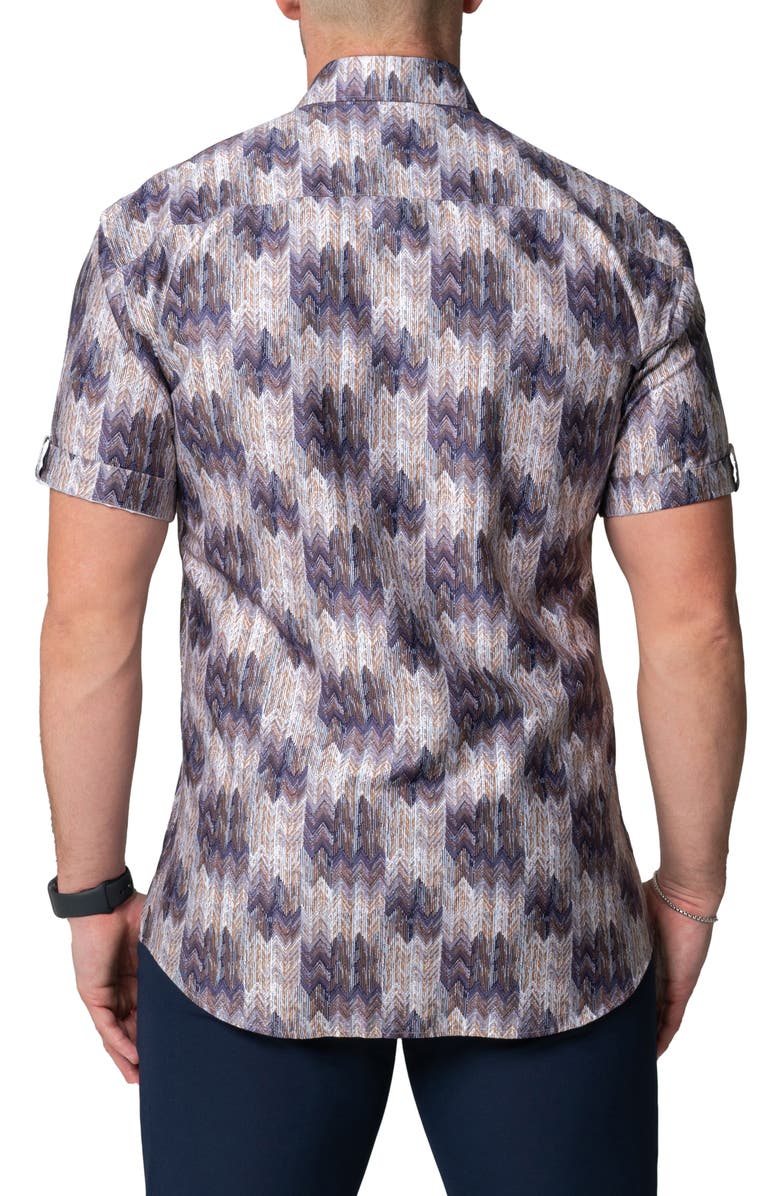 Maceoo Galileo Puddle Brown Stretch Short Sleeve Button-Up Shirt, Alternate, color, Brown