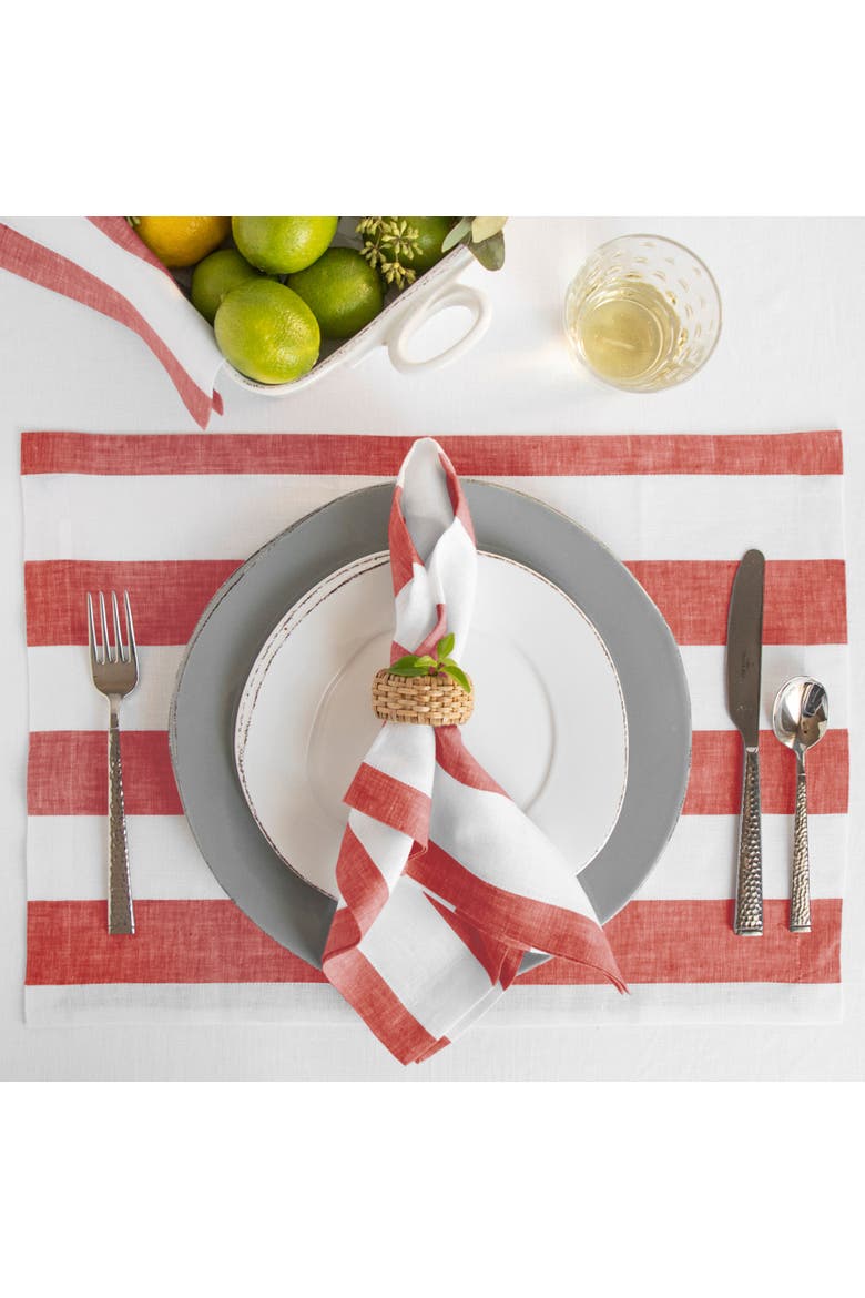 Linen Dinner Napkins Set of 4, 20 x 20" - Cabana Stripe, Alternate, color, Red and White