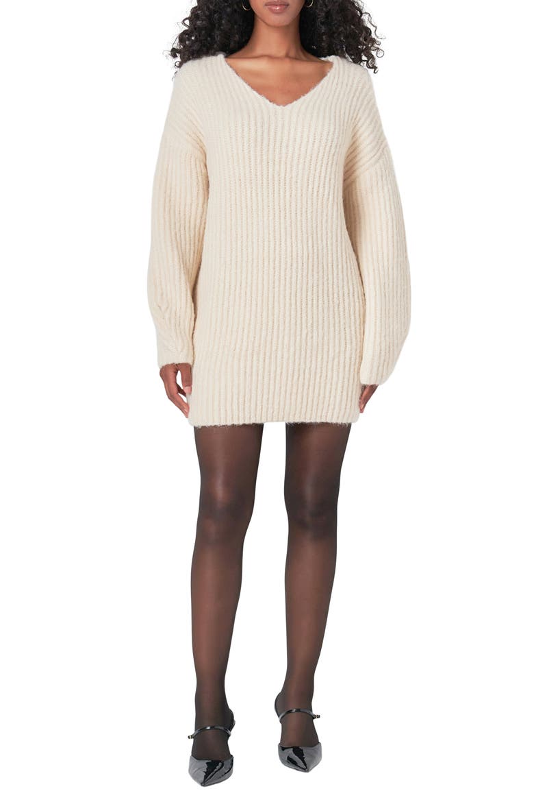 Oversize Long Sleeve Rib Sweater Minidress, Main, color, CREAM