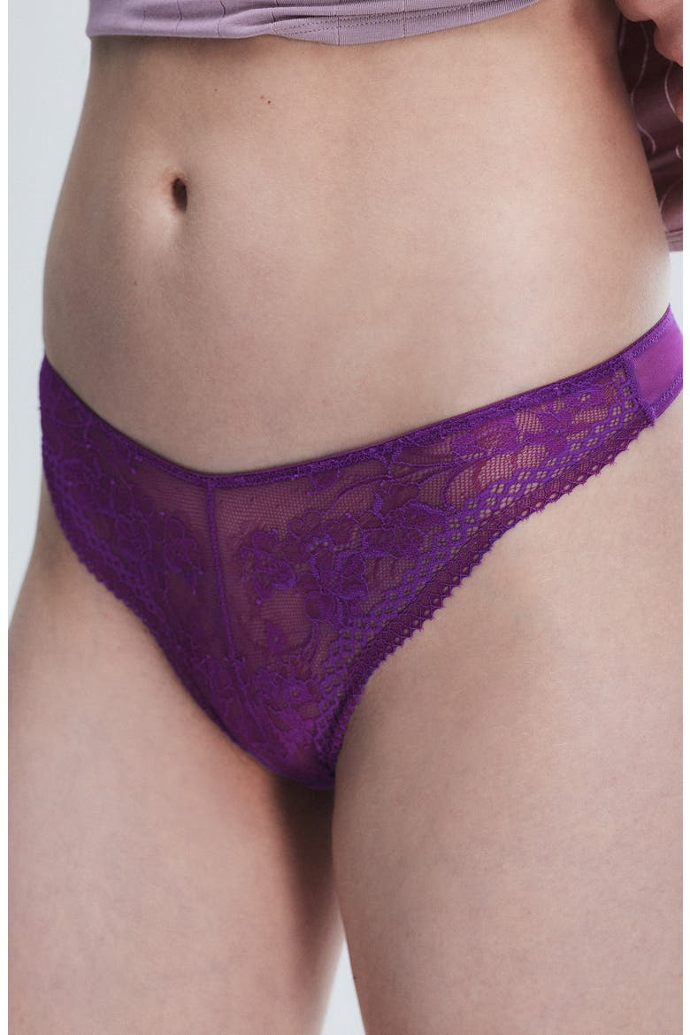Top Drawer Lace Thong, Alternate, color, PURPLE GEM