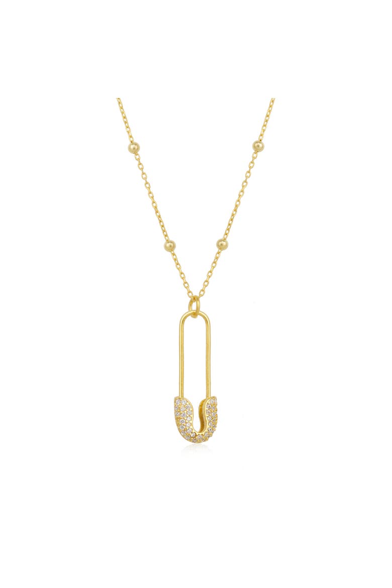 Sterling Silver Jewelled Safety Pin Necklace With Beaded Chain, Main, color, Gold