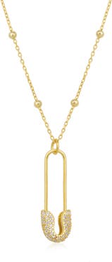 Spero London Sterling Silver Jewelled Safety Pin Necklace With Beaded Chain