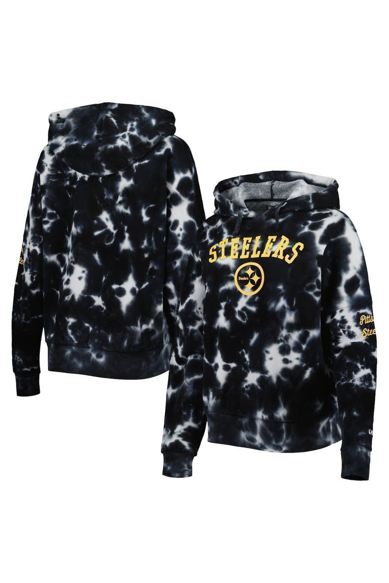 Women's New Era Black Pittsburgh Steelers Cloud Dye Fleece Pullover Hoodie, Main, color, Black