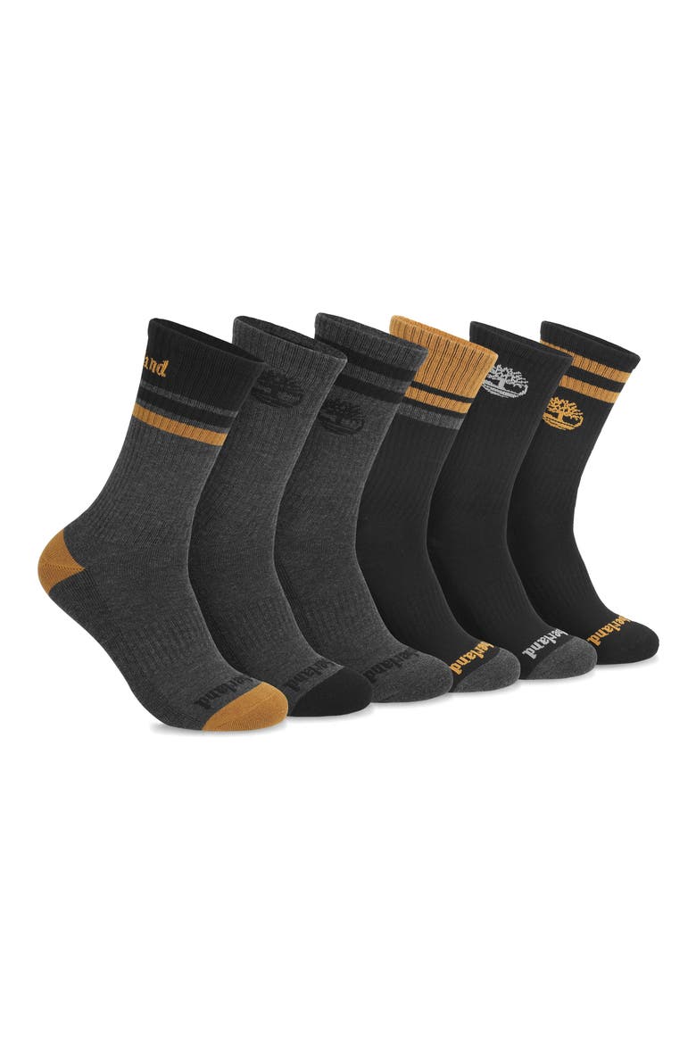 6-Pack Multi-Logo Rugby Stripe Crew Socks, Main, color, GREY MULTI