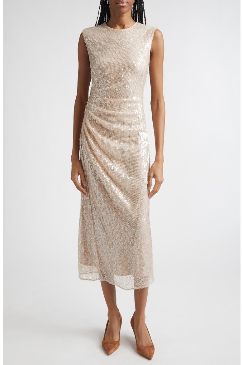 Kimberly Side Ruched Sequin Sheath Dress, Main, color, CHAMPAGNE