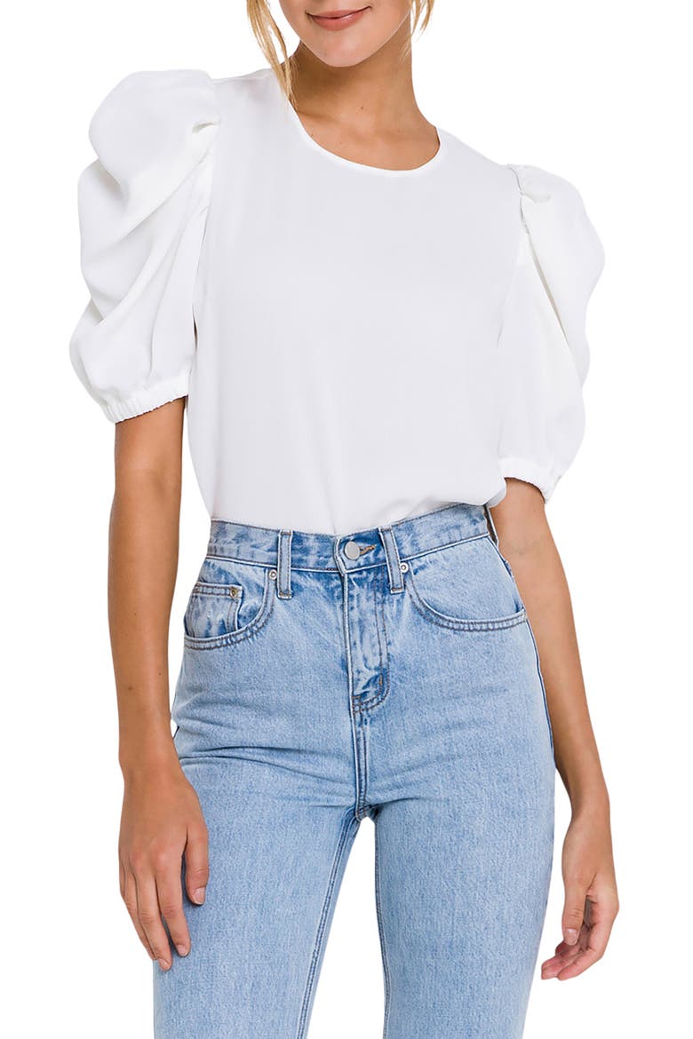 Puff Sleeve Top, Main, color, WHITE