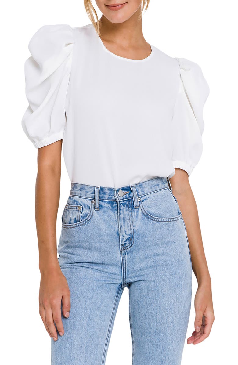 English Factory Puff Sleeve Top, Main, color, White