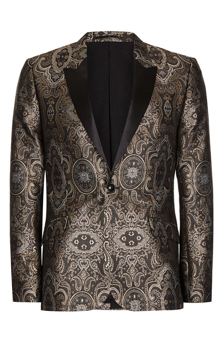 Topman Skinny Fit Paisley Tuxedo Jacket, Alternate, color, 