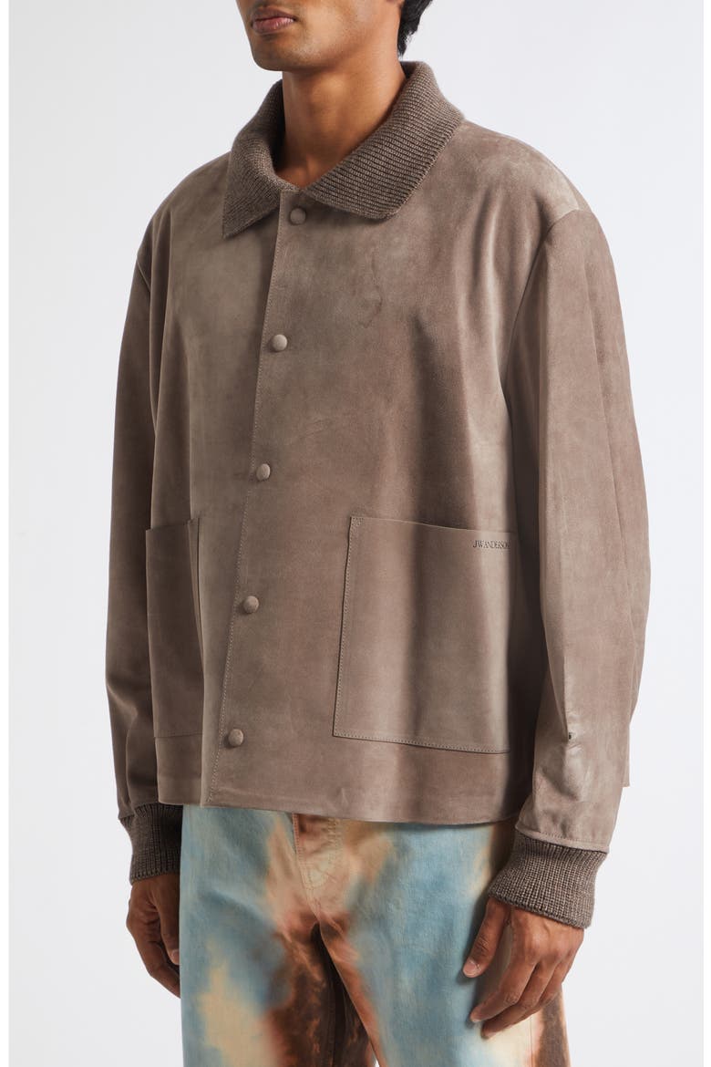 Rib Collar Suede Jacket, Alternate, color, MOUSE GREY