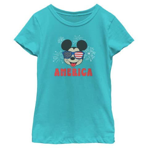 Girl's Mickey & Friends American Sunglasses and Fireworks  Graphic T-Shirt