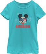 Mickey & Friends Girl's Mickey & Friends American Sunglasses and Fireworks Graphic T-Shirt