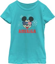 Mickey & Friends Girls' American Sunglasses and Fireworks T-Shirt