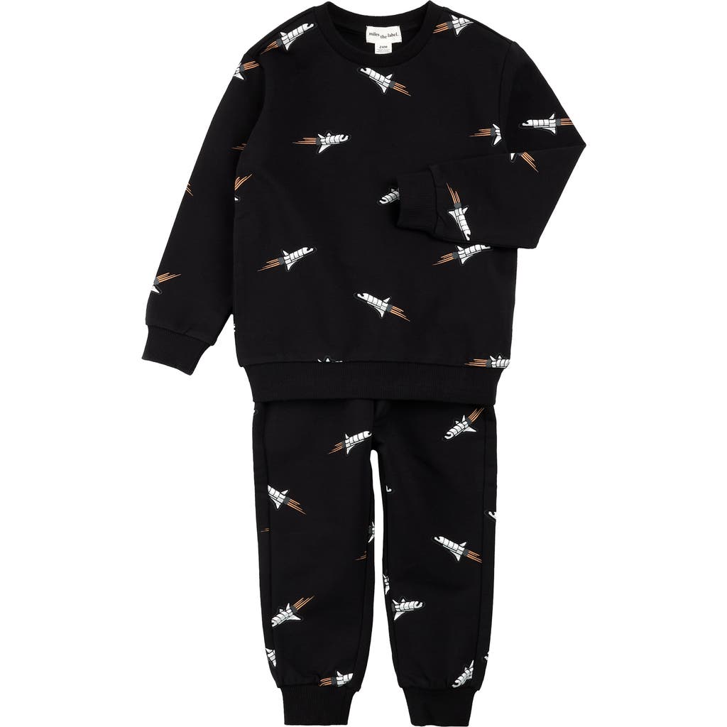 Miles The Label Space Shuttle French Terry Sweatshirt & Joggers Set In Black