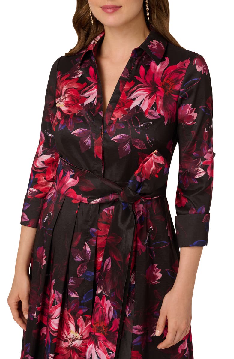Adrianna Papell Print Taffeta Tie Waist Shirtdress, Alternate, color, Black Multi