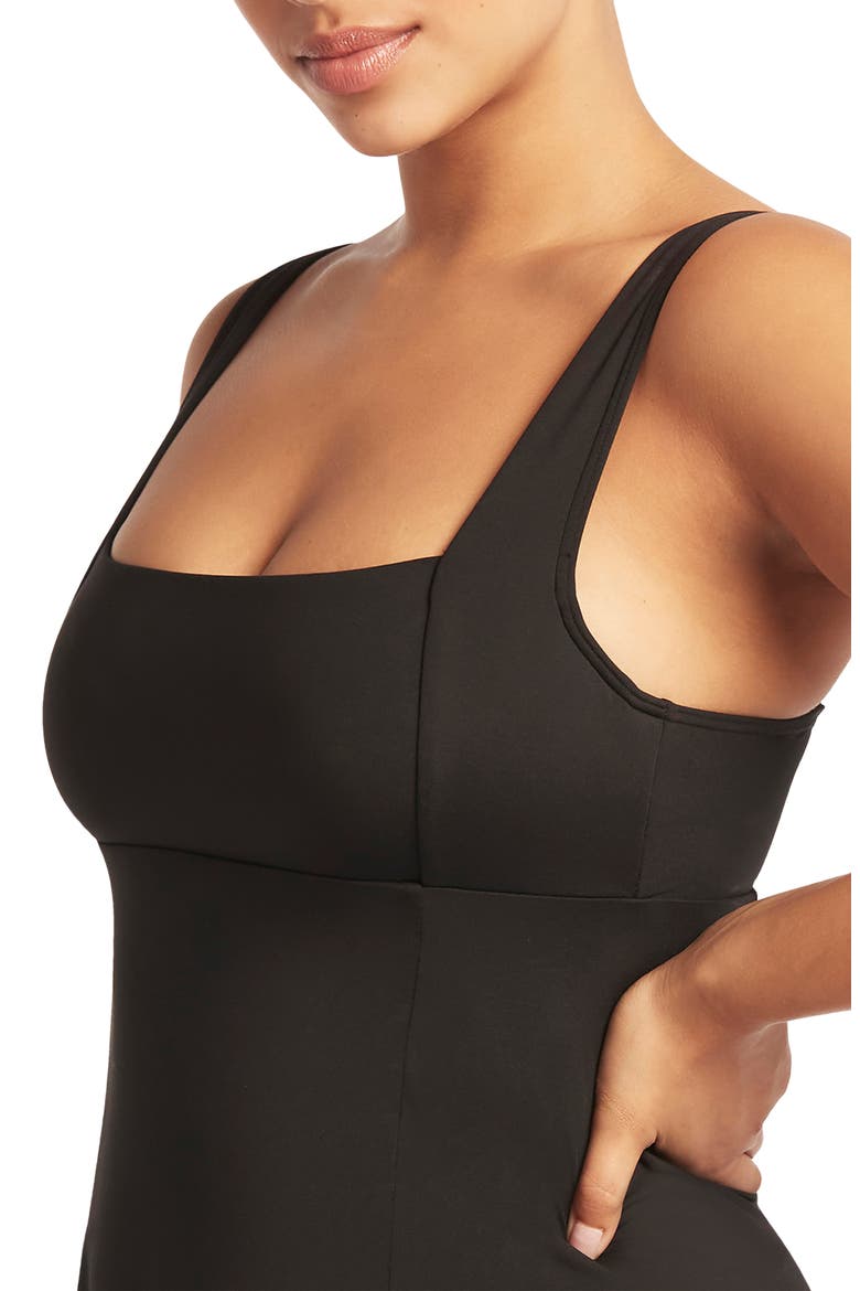 Square Neck One-Piece Swimsuit Dress, Alternate, color, BLACK