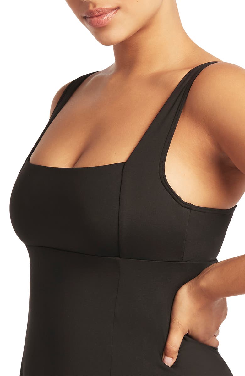 Sea Level Square Neck One-Piece Swimsuit Dress, Alternate, color, Black