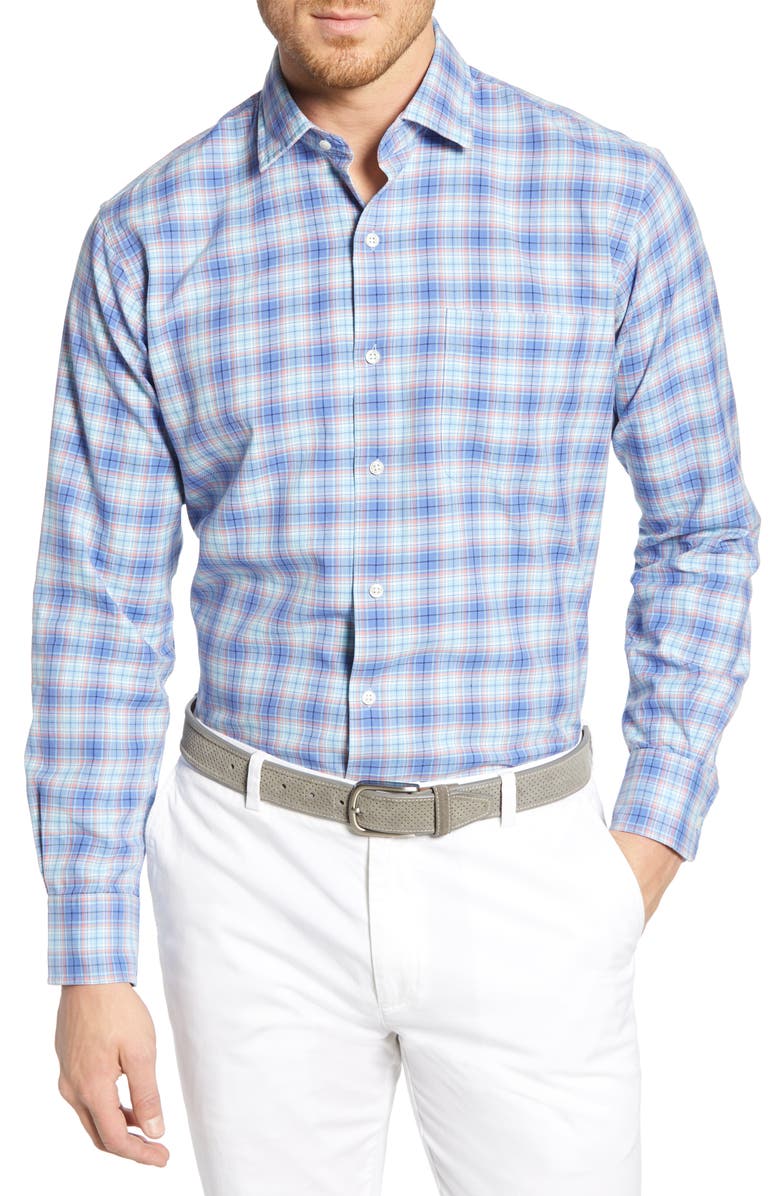 Peter Millar Seaside Regular Fit Plaid Sport Shirt, Main, color, 